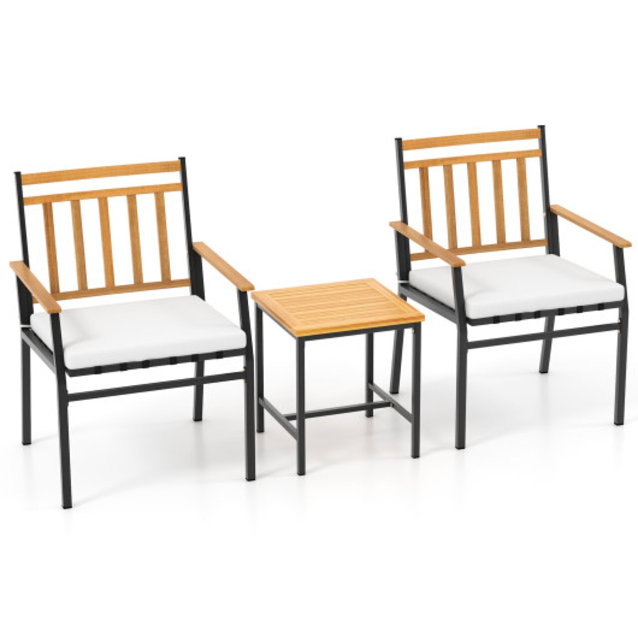 Outdoor Patio Furniture Set Acacia Wood 3 Piece Chairs Coffee Table Cushion Set